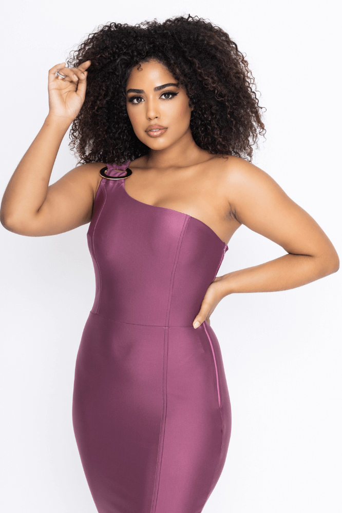 Vestido Midi Tubinho Nula Manga Detalhe Argola Recorte Prada Amanda Uva