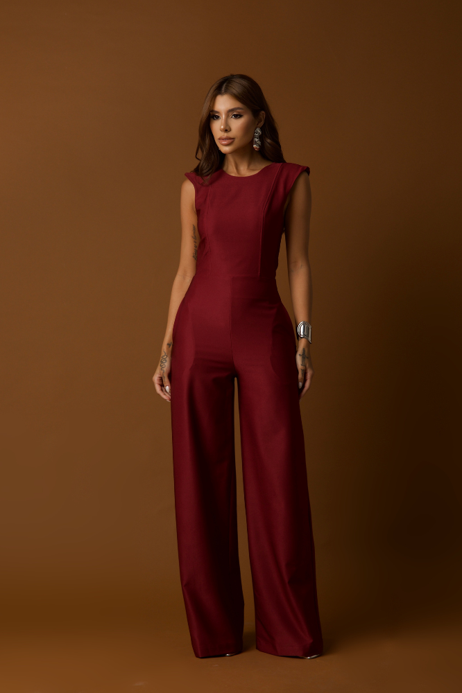 Conjunto Macacão Pantalona e Colete Removível Sense Cereja